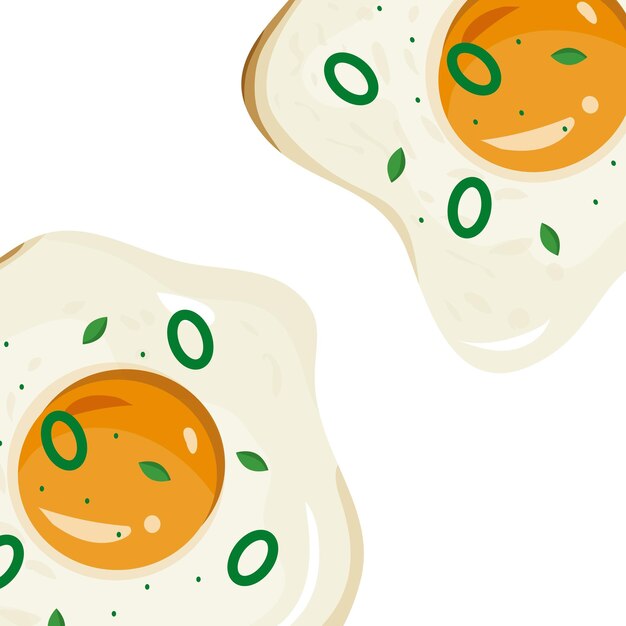 banner poster on the theme of food namely two fried chicken eggs with greens cut into circles decor