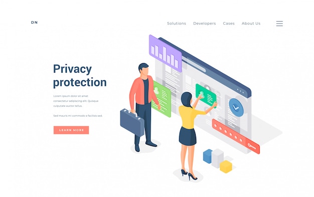 Banner of privacy protection website   illustration.