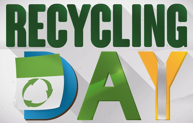 Banner promoting the proper sorting of recycling with colored letters for Recycling Day