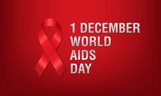 Banner red ribbon with symbol for world aids day, 1 december.