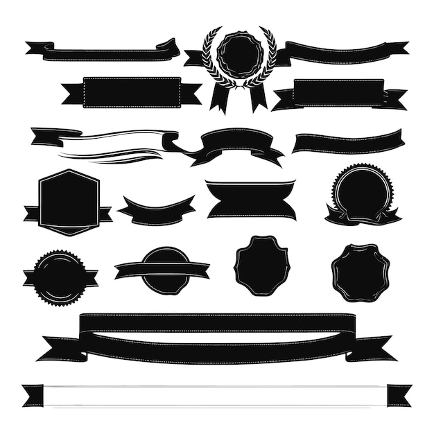 Banner ribbon set silhouette vector black shape