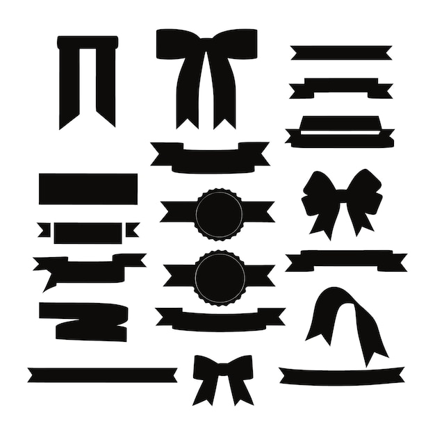 Banner ribbon set silhouette vector black shape