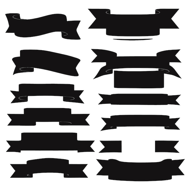 Banner ribbon set silhouette vector black shape