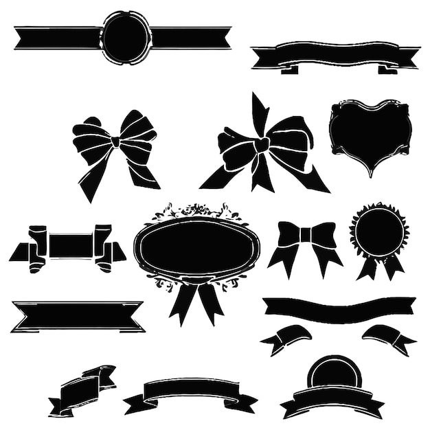 Vector banner ribbon set silhouette vector black shape