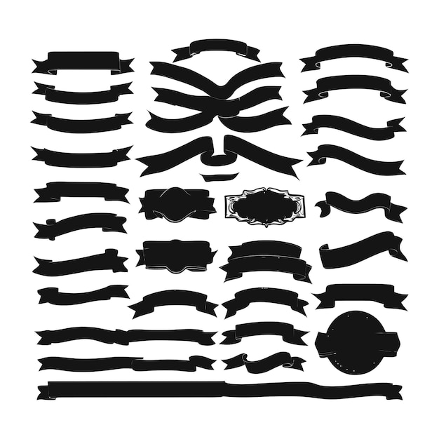 Vector banner ribbon set silhouette vector black shape