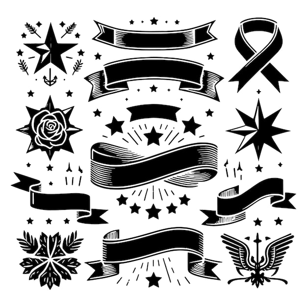 Vector banner ribbon silhouette vector black shape