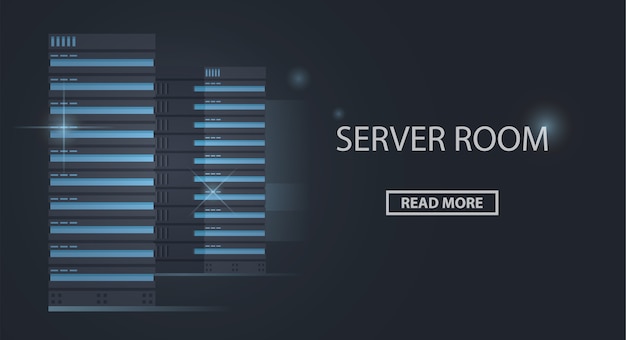 Banner of server racks, server room, data center and cloud storage technology