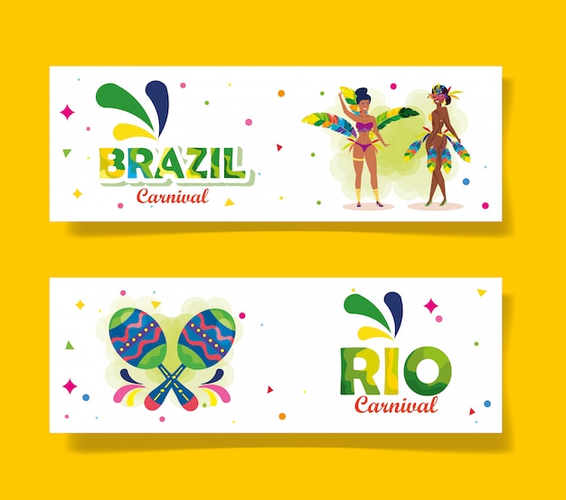 banner set of brazil carnival with decoration