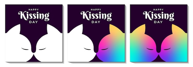 Banner set for kissing day with white and colored cats