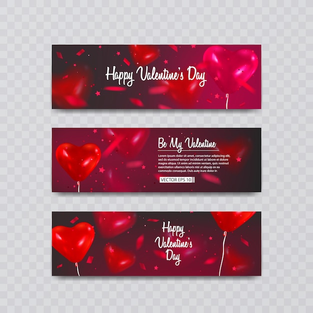 Banner set with balloons shape of heart banner for Happy Valentine s Day celebration Vector format