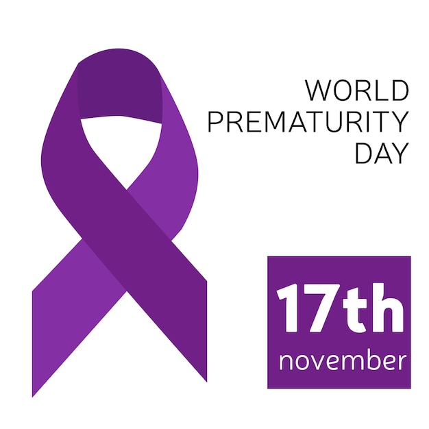 Banner or square post with purple ribbon for World prematurity baby day, 17 Decembers. Vector