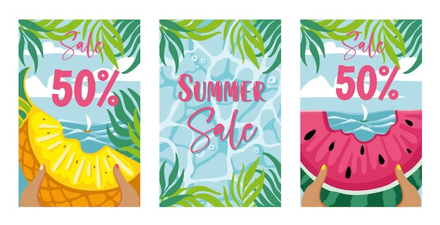 Banner of summer sale Sunshine beach sea and palm Tropical landscape Poster