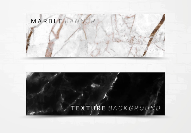 Vector banner template of black and white marble texture background.