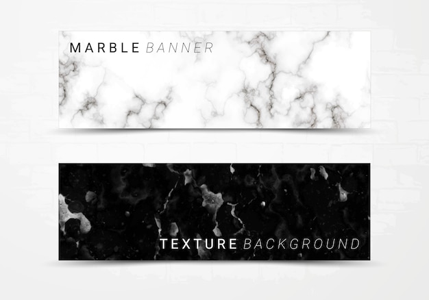 Banner template of black and white marble texture background.