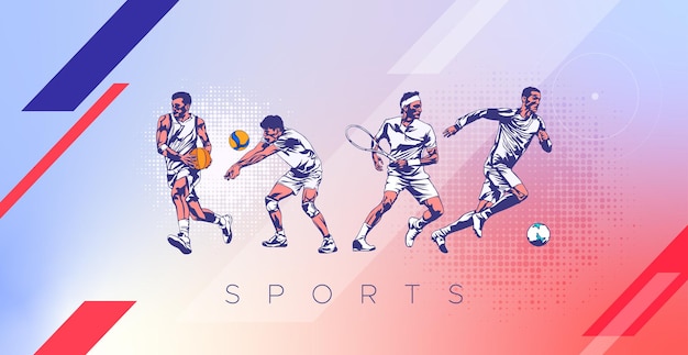 Banner template for football basketball tennis and volleyball match background Sports athlete