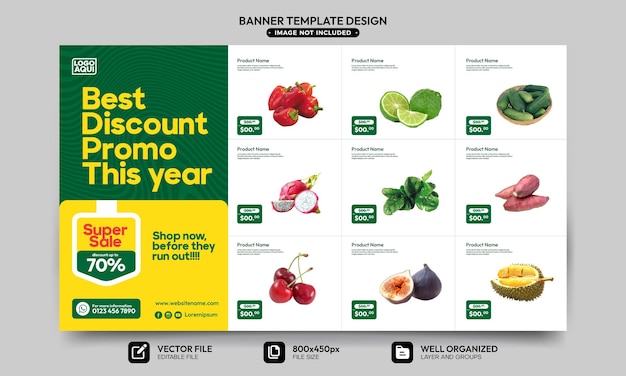 banner template for grocery store product discount catalog