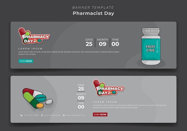 Vector banner template in landscape background for pharmacist day campaign design