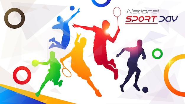 Banner template for national sports day football basketball badminton tennis and volleyball