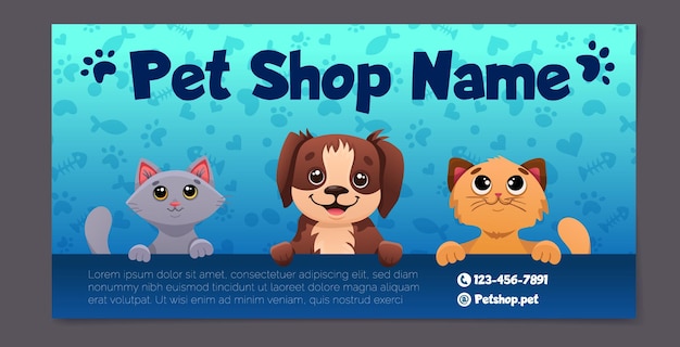 Banner template for pet shop dog grooming and sale promotion Cute and modern design with dogs cat and paw print patterns Vector cartoon illustration for flyers web pages