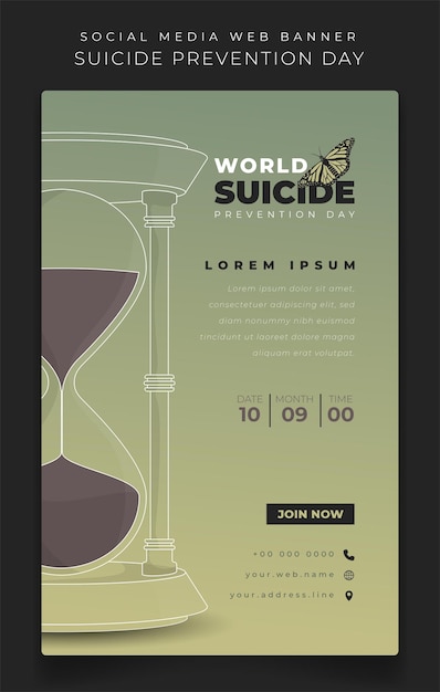 Banner template in portrait with sand clock illustration for world suicide prevention day design