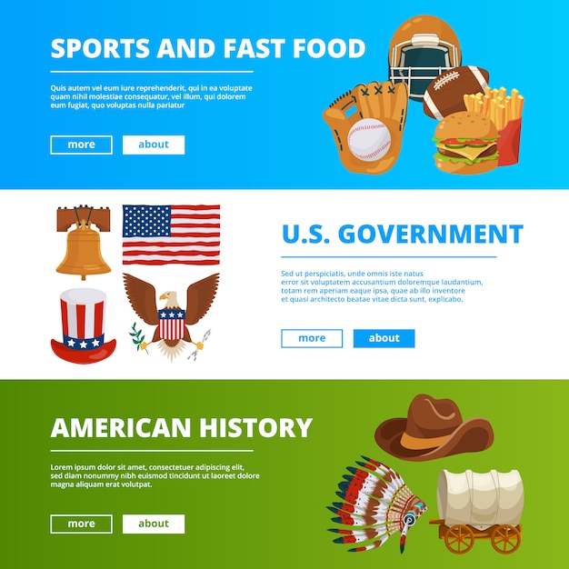 Banner template set with symbols of american culture