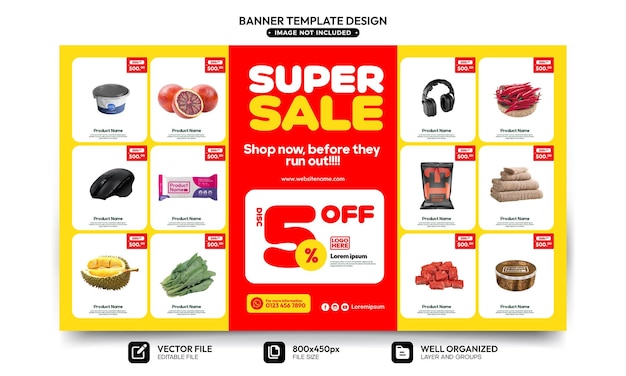 banner template for supermarket product discount catalog