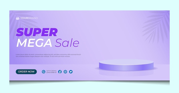 Banner template with 3D Podium on a light purple background perfect for product displays