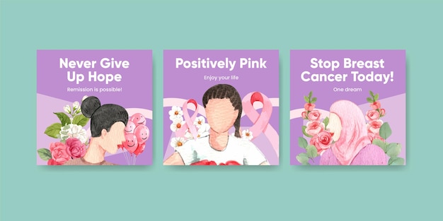 Banner template with breast cancer conceptwatercolor style