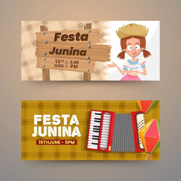 Banner template with decorative items for festa junina