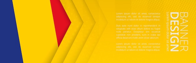 Banner template with flag of Romania for advertising travel, business and other. Horizontal web banner design.