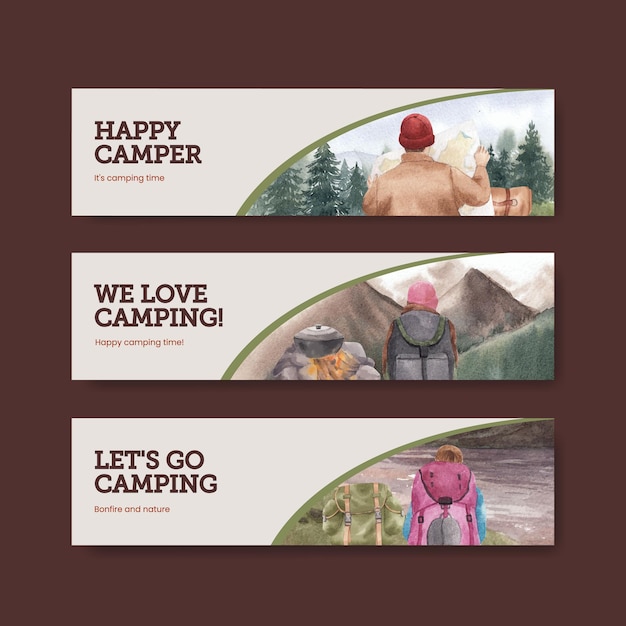 Banner template with happy camper concept