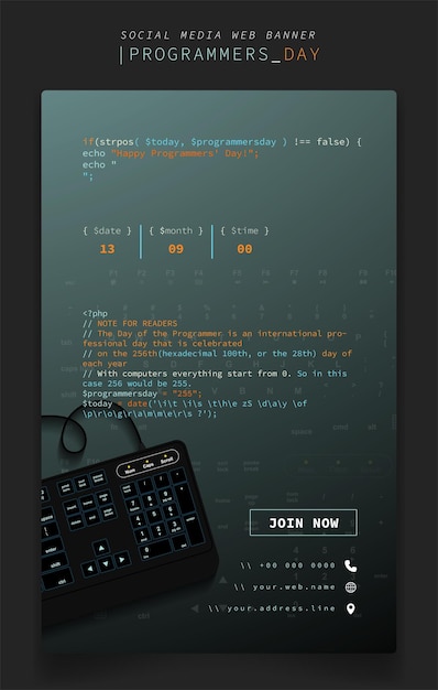 Banner template with keyboard design in green gradient background for programmers day design