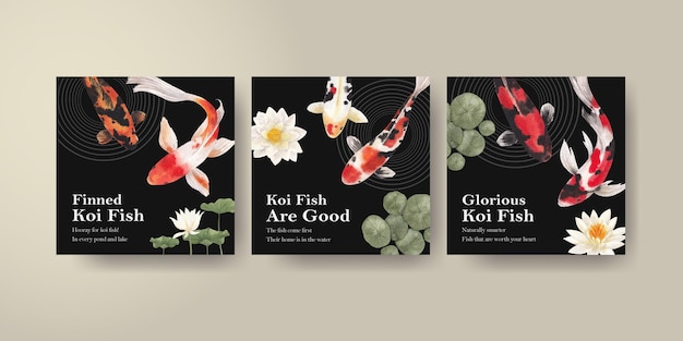 Banner template with koi fish concept,watercolor style.