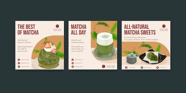 Banner template with matcha sweets concept ,watercolor style