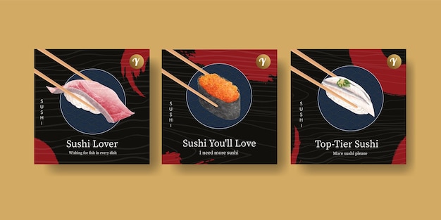 Banner template with premium sushi concept,waterolor style