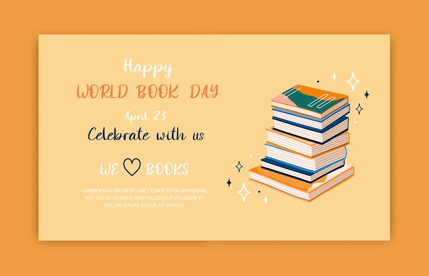 Vector banner template for world book day stack of books to read in flat design style