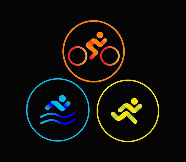 Banner on the theme of sport triathlon Silhouettes of athletes swimmer cyclist runner