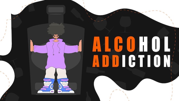 Vector banner treatment for alcohol addiction the man is inside the bottle