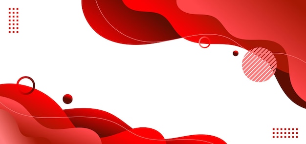 Banner web template red fluid or liquid shape with geometric elements on white background. 