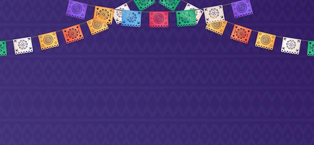 Vector banner with 3d realistic papel picado a traditional mexican decorative paper craft flags bunting