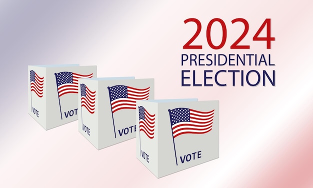 Vector banner with ballot boxes with american flag and text presidential election 2024