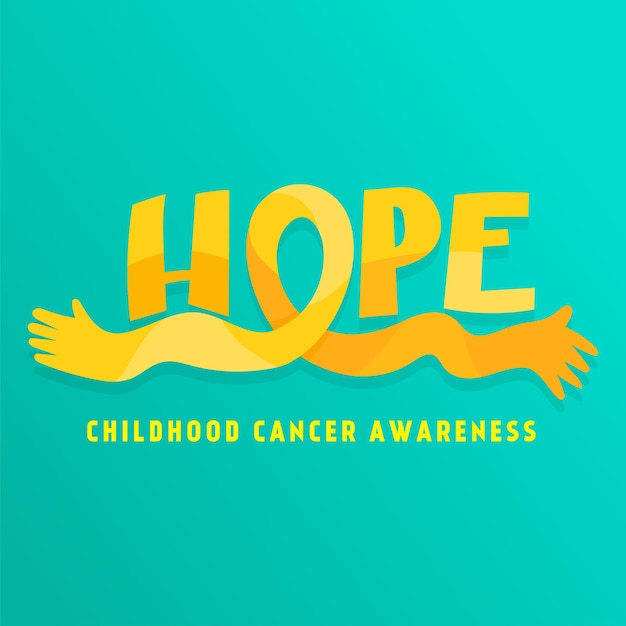 Banner with Childhood Cancer Awareness yellow ribbon