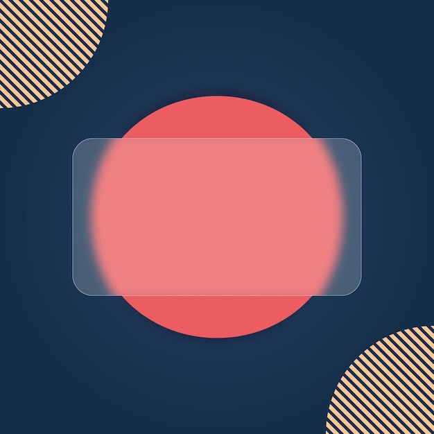 Banner with dark pink circle and rectangle in glassmorphism style and memphis style elements