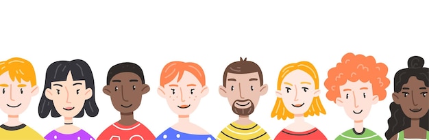 Banner with different people in cartoon cute style Vector illustration with characters