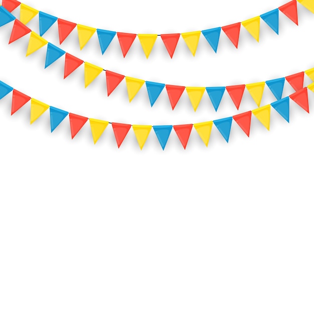 Banner with garland of flags and ribbons. Holiday Party background for birthday party, carnava.