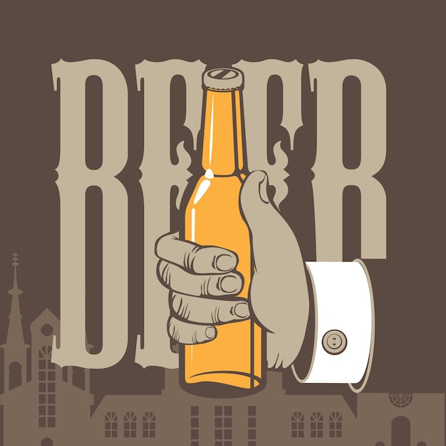 banner with hand with bottle of beer