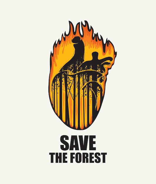 banner with heart on theme of forest fires