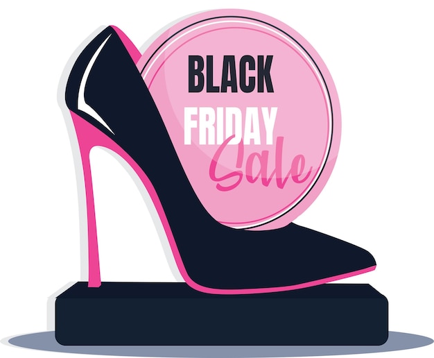 Banner with high-heeled shoes and slogan black friday sale. Vector illustration. black pink shoes.