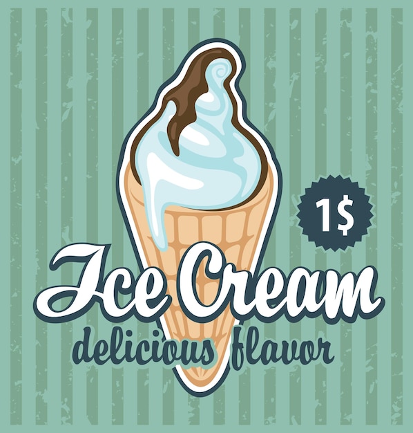 banner with the ice cream in retro style