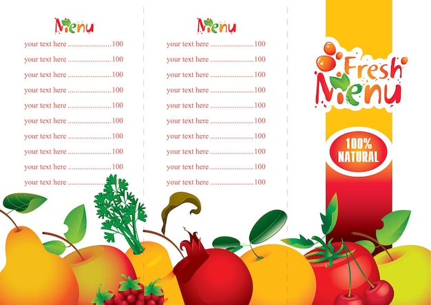 banner with menu for fresh juices